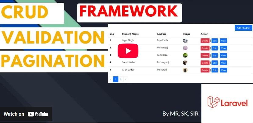 Laravel CURD With Database | Validation | Pagination | Code Optimization